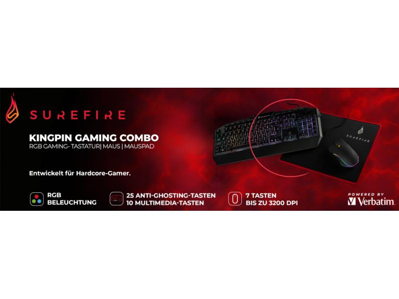Verbatim SureFire Kingpin Gaming Combo 48825-482 (Keyboard, Mouse & Mousepad)